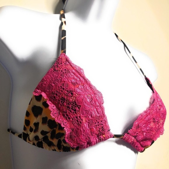 Beach Bunny Lady Lace Leopard Triangle Bikini Top - Picture 3 of 6